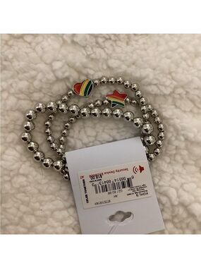 Celebrate Together Pride themed silver beaded stretch bracelets
